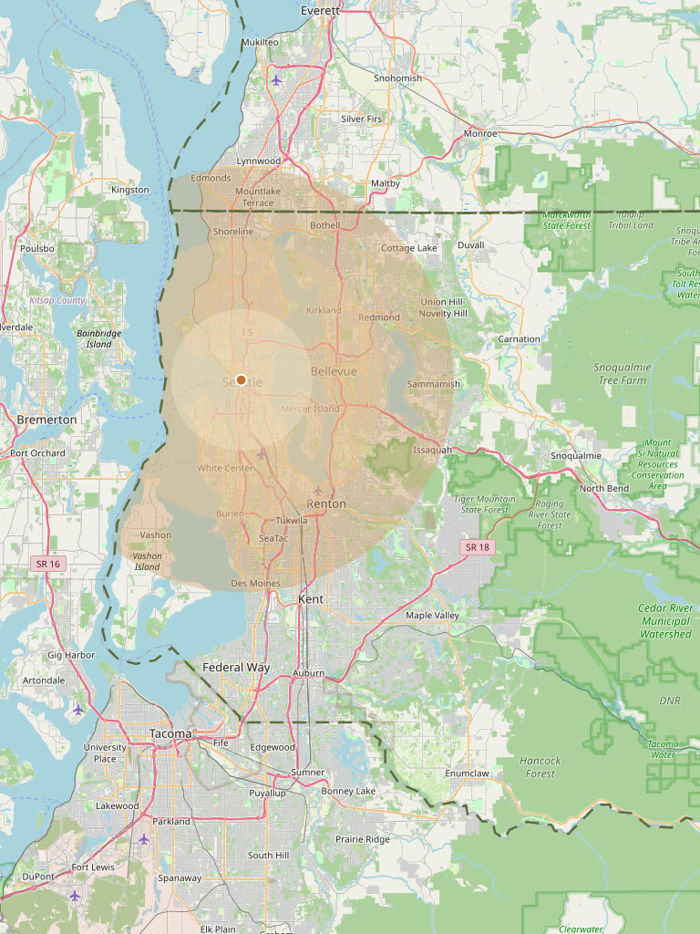 Curb & Gourd delivery zone map of King and Snohomish Counties